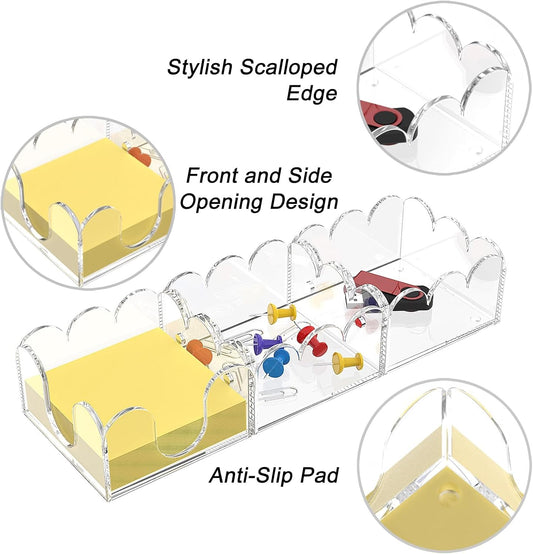 Magnetic 3-in-1 Acrylic Sticky Note Holder Dispenser | Modern Desktop Organizer for 3x3 Post It Notes & Memo Pads with Non-Slip Base | for Productive Workspace at Office, Home or School | Clear