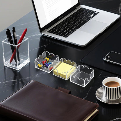 Magnetic 3-in-1 Acrylic Sticky Note Holder Dispenser | Modern Desktop Organizer for 3x3 Post It Notes & Memo Pads with Non-Slip Base | for Productive Workspace at Office, Home or School | Clear