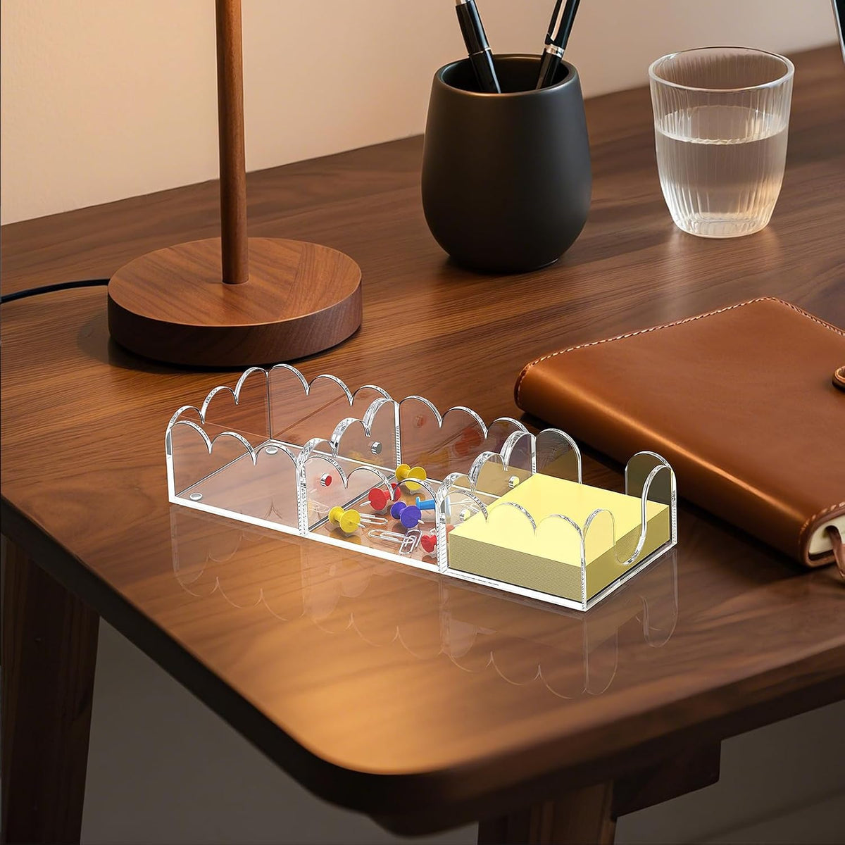Magnetic 3-in-1 Acrylic Sticky Note Holder Dispenser | Modern Desktop Organizer for 3x3 Post It Notes & Memo Pads with Non-Slip Base | for Productive Workspace at Office, Home or School | Clear