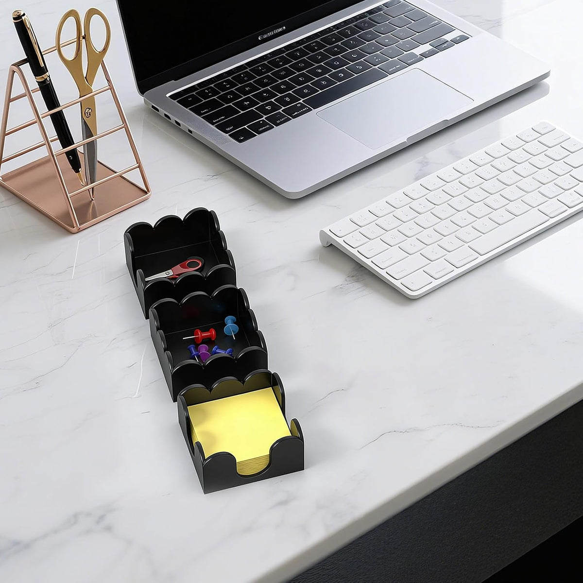 Magnetic 3-in-1 Acrylic Sticky Note Holder Dispenser | Modern Desktop Organizer for 3x3 Post It Notes & Memo Pads with Non-Slip Base | for Productive Workspace at Office, Home or School | Clear