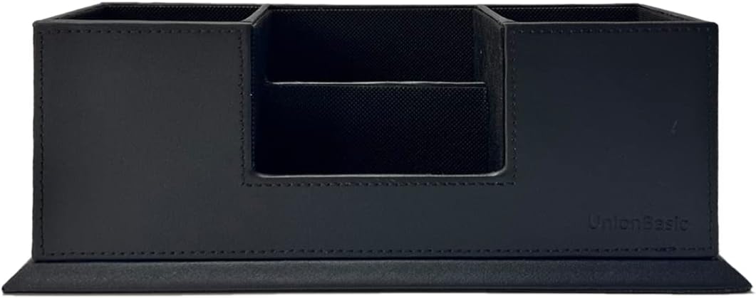 Desk Organizer, Desktop Caddy Leather Multi-compartment Pen Holder Office Stationer Organizer, Black