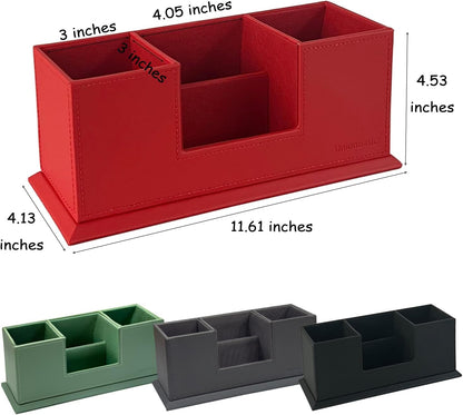 Desk Organizer, Desktop Caddy Leather Multi-compartment Pen Holder Office Stationer Organizer, Black