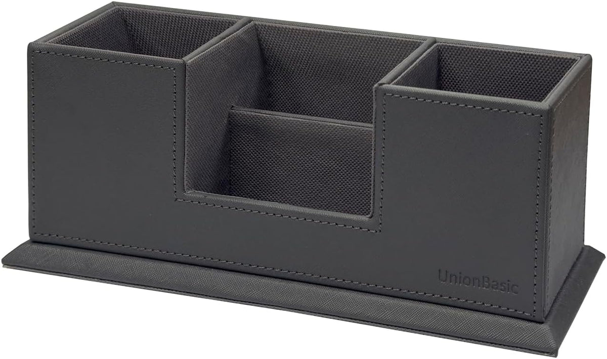 Desk Organizer, Desktop Caddy Leather Multi-compartment Pen Holder Office Stationer Organizer, Black