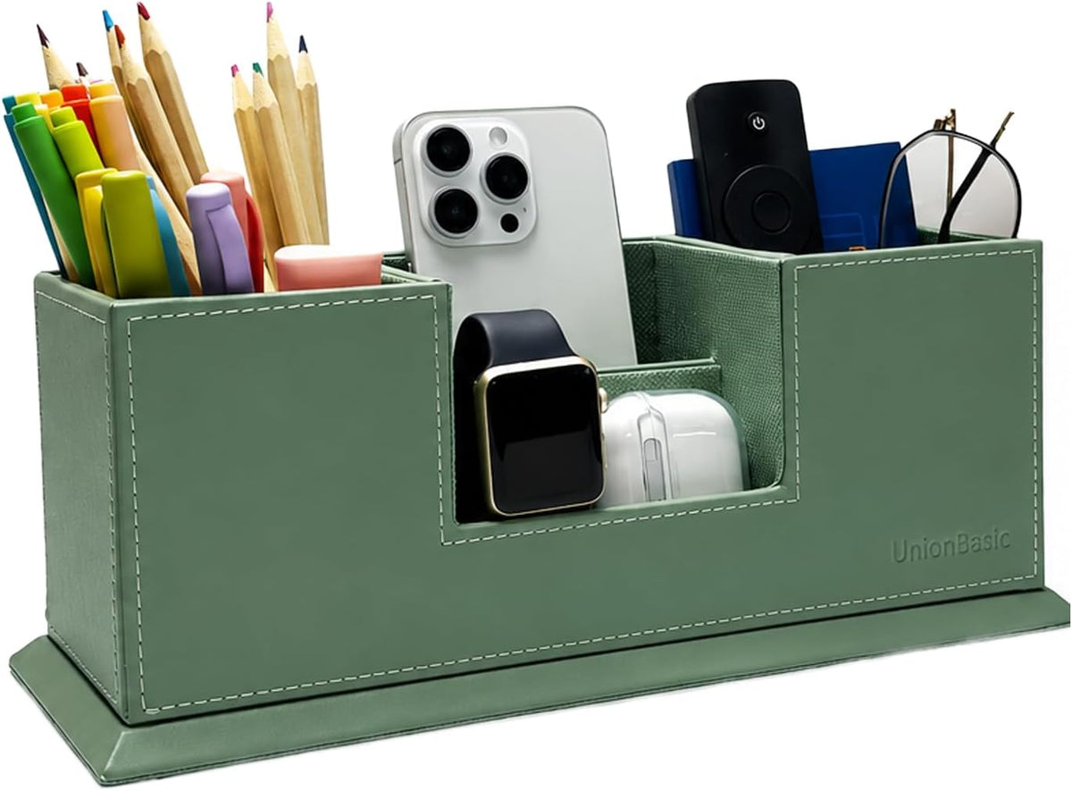 Desk Organizer, Desktop Caddy Leather Multi-compartment Pen Holder Office Stationer Organizer, Black