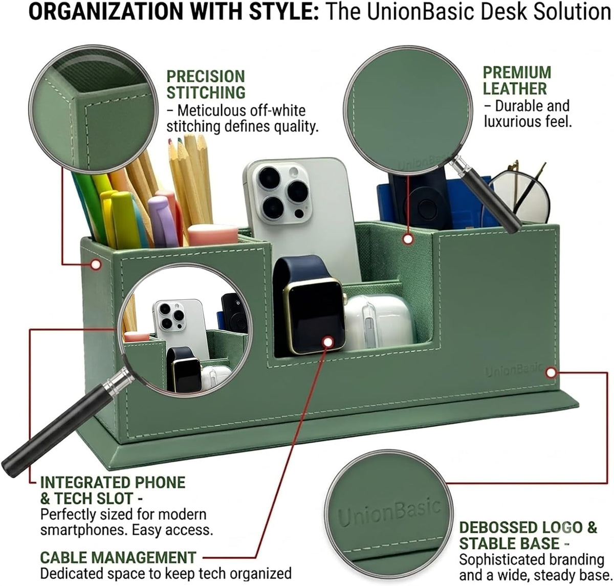Desk Organizer, Desktop Caddy Leather Multi-compartment Pen Holder Office Stationer Organizer, Black
