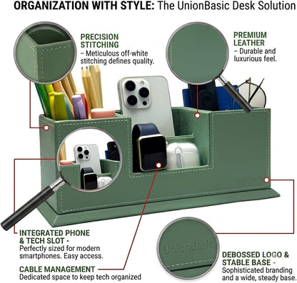 Desk Organizer, Desktop Caddy Leather Multi-compartment Pen Holder Office Stationer Organizer, Black