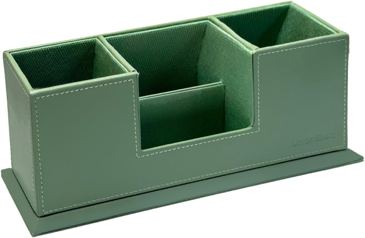 Desk Organizer, Desktop Caddy Leather Multi-compartment Pen Holder Office Stationer Organizer, Black