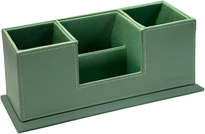 Desk Organizer, Desktop Caddy Leather Multi-compartment Pen Holder Office Stationer Organizer, Black