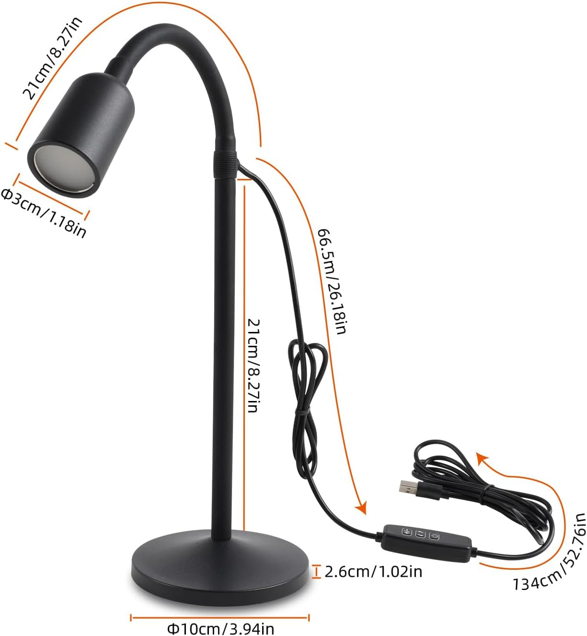 Small Desk Lamp with Flexible Gooseneck, USB Reading Light Nightstand with 3 Color Temperatures, Dimmable Eye-Caring Bedside Table Lamp for Home Office Bedroom Dorm RV - Black