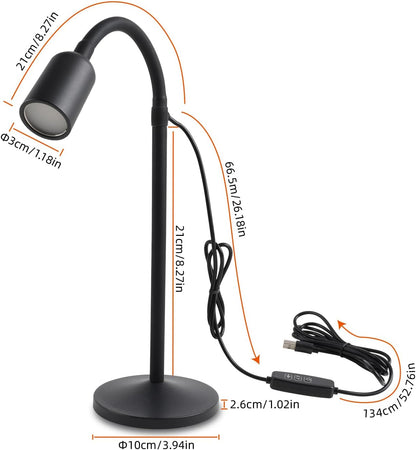 Small Desk Lamp with Flexible Gooseneck, USB Reading Light Nightstand with 3 Color Temperatures, Dimmable Eye-Caring Bedside Table Lamp for Home Office Bedroom Dorm RV - Black