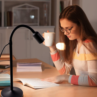 Small Desk Lamp with Flexible Gooseneck, USB Reading Light Nightstand with 3 Color Temperatures, Dimmable Eye-Caring Bedside Table Lamp for Home Office Bedroom Dorm RV - Black