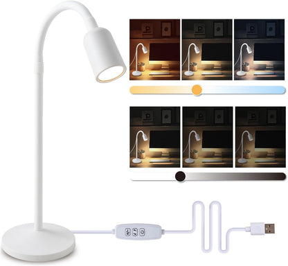 Small Desk Lamp with Flexible Gooseneck, USB Reading Light Nightstand with 3 Color Temperatures, Dimmable Eye-Caring Bedside Table Lamp for Home Office Bedroom Dorm RV - Black