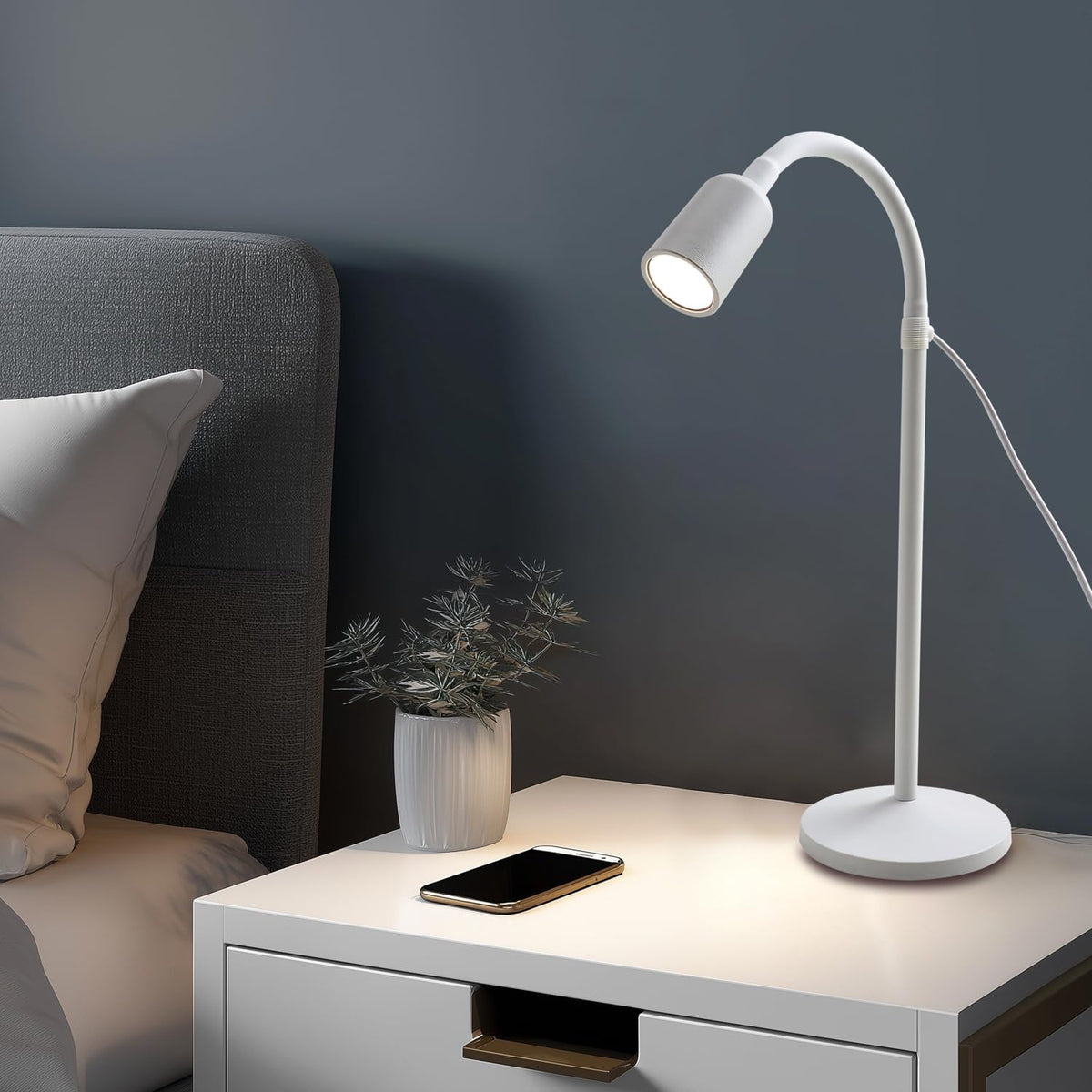 Small Desk Lamp with Flexible Gooseneck, USB Reading Light Nightstand with 3 Color Temperatures, Dimmable Eye-Caring Bedside Table Lamp for Home Office Bedroom Dorm RV - Black