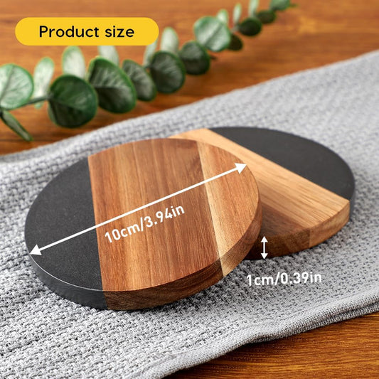 Marble Acacia Wood Drinks Coasters Set of 4, Modern Rustic Wooden Coasters for Drinks Coffee Table Dining Table Desk Christmas Housewarming Home Office