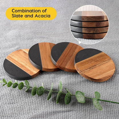 Marble Acacia Wood Drinks Coasters Set of 4, Modern Rustic Wooden Coasters for Drinks Coffee Table Dining Table Desk Christmas Housewarming Home Office