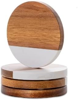 Marble Acacia Wood Drinks Coasters Set of 4, Modern Rustic Wooden Coasters for Drinks Coffee Table Dining Table Desk Christmas Housewarming Home Office