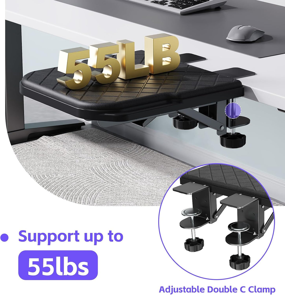 Ergonomics Desk Extender Tray, Table Mount Arm Wrist Rest Shelf