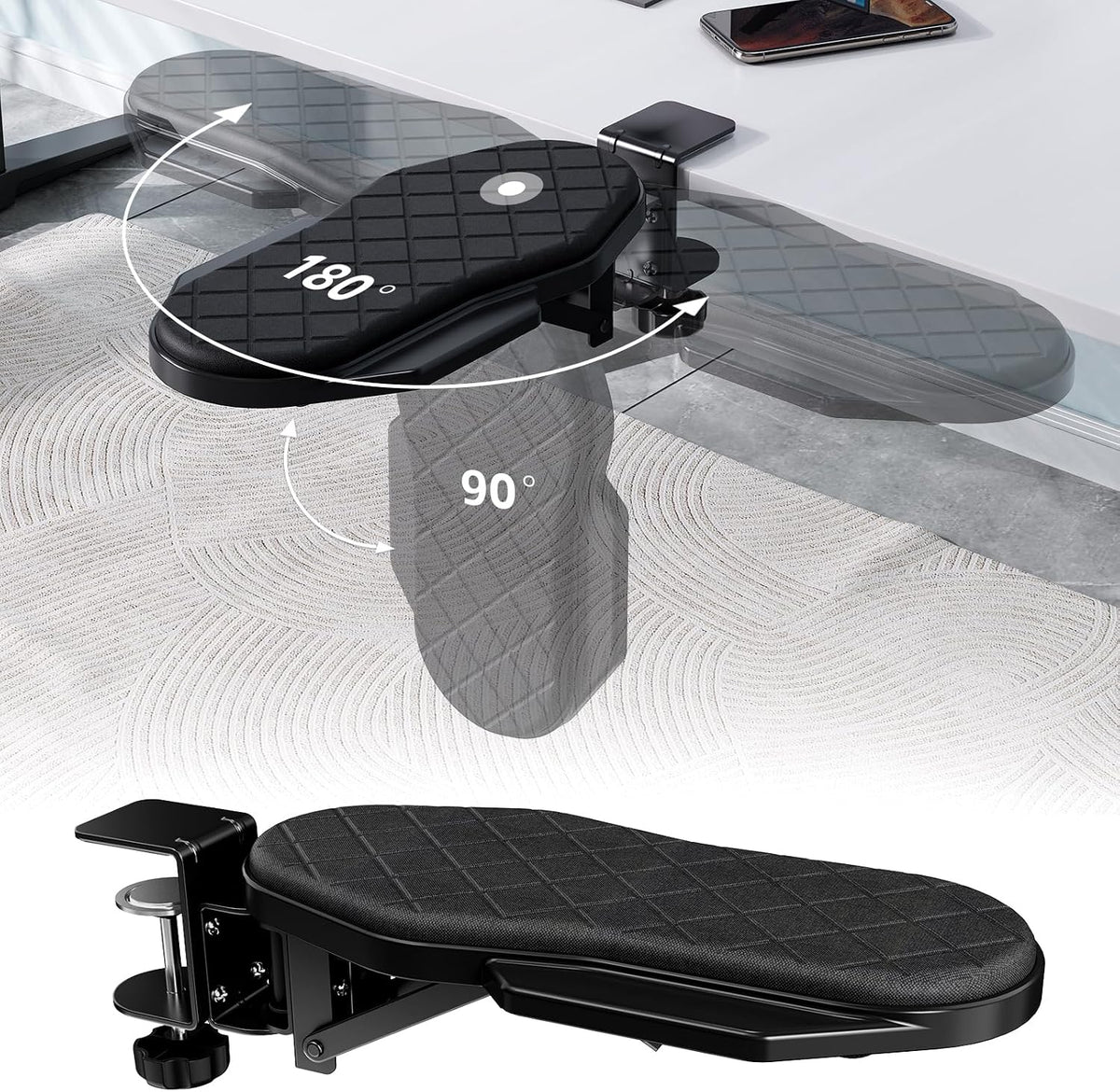 Ergonomics Desk Extender Tray, Table Mount Arm Wrist Rest Shelf
