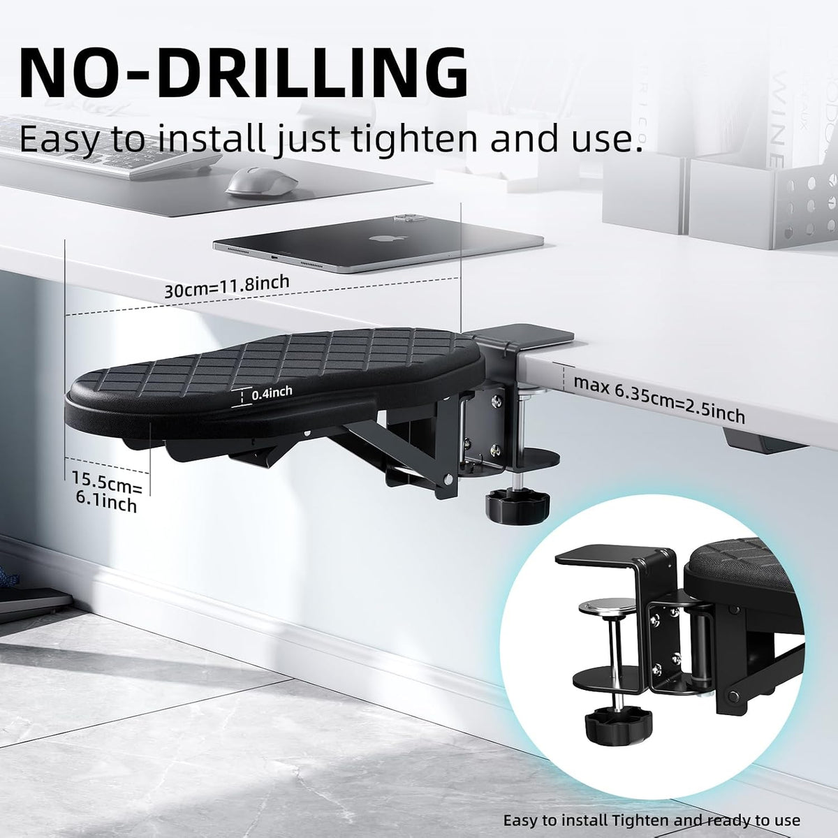 Ergonomics Desk Extender Tray, Table Mount Arm Wrist Rest Shelf