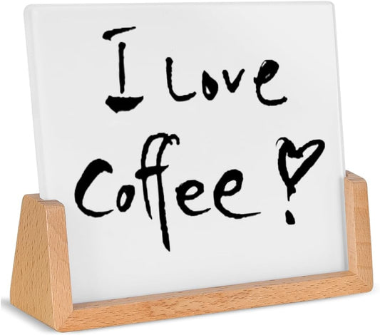 Mini Desktop Glass Dry Erase White Board with Rustic Wood Base,White Glass