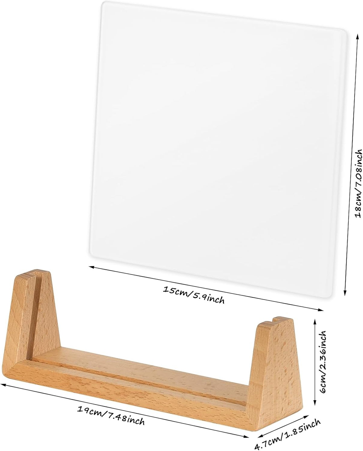 Mini Desktop Glass Dry Erase White Board with Rustic Wood Base,White Glass