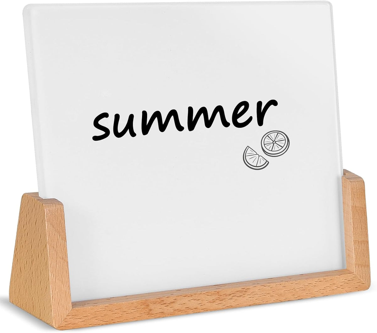 Mini Desktop Glass Dry Erase White Board with Rustic Wood Base,White Glass