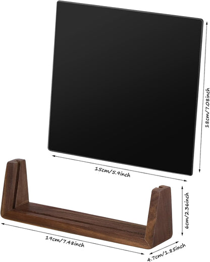 Mini Desktop Glass Dry Erase White Board with Rustic Wood Base,White Glass