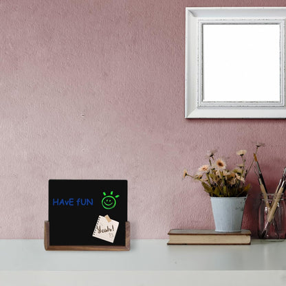 Mini Desktop Glass Dry Erase White Board with Rustic Wood Base,White Glass