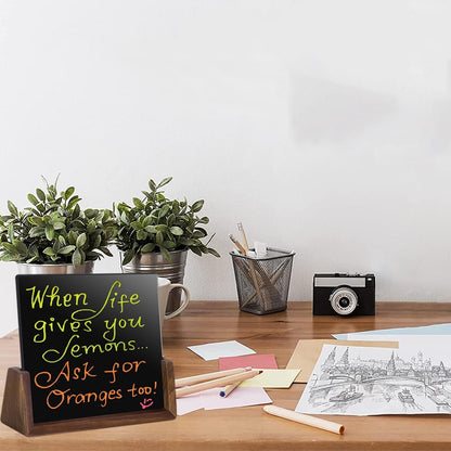 Mini Desktop Glass Dry Erase White Board with Rustic Wood Base,White Glass