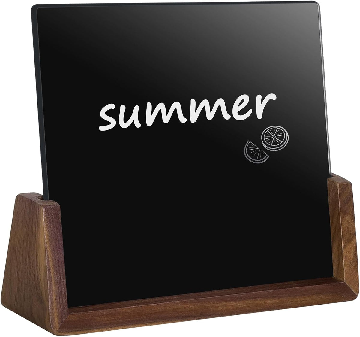 Mini Desktop Glass Dry Erase White Board with Rustic Wood Base,White Glass