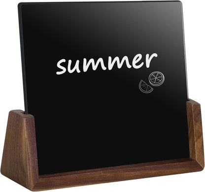 Mini Desktop Glass Dry Erase White Board with Rustic Wood Base,White Glass