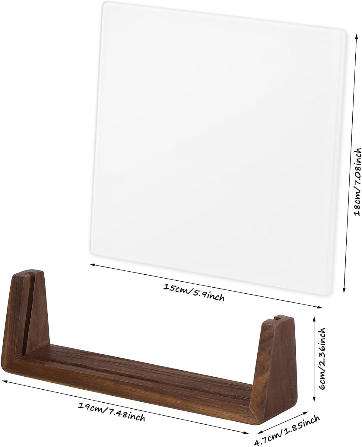 Mini Desktop Glass Dry Erase White Board with Rustic Wood Base,White Glass