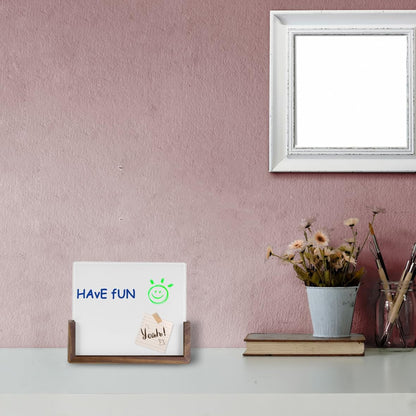 Mini Desktop Glass Dry Erase White Board with Rustic Wood Base,White Glass