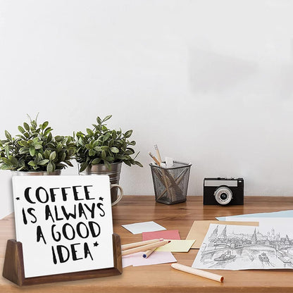 Mini Desktop Glass Dry Erase White Board with Rustic Wood Base,White Glass