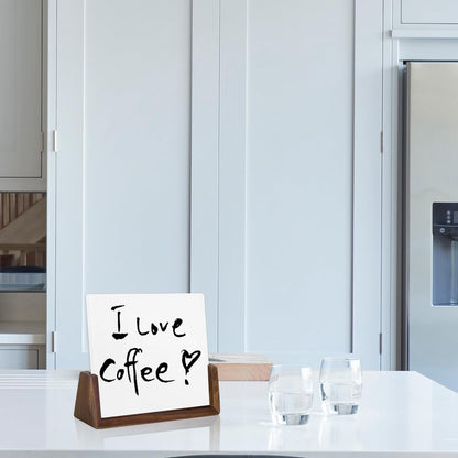 Mini Desktop Glass Dry Erase White Board with Rustic Wood Base,White Glass