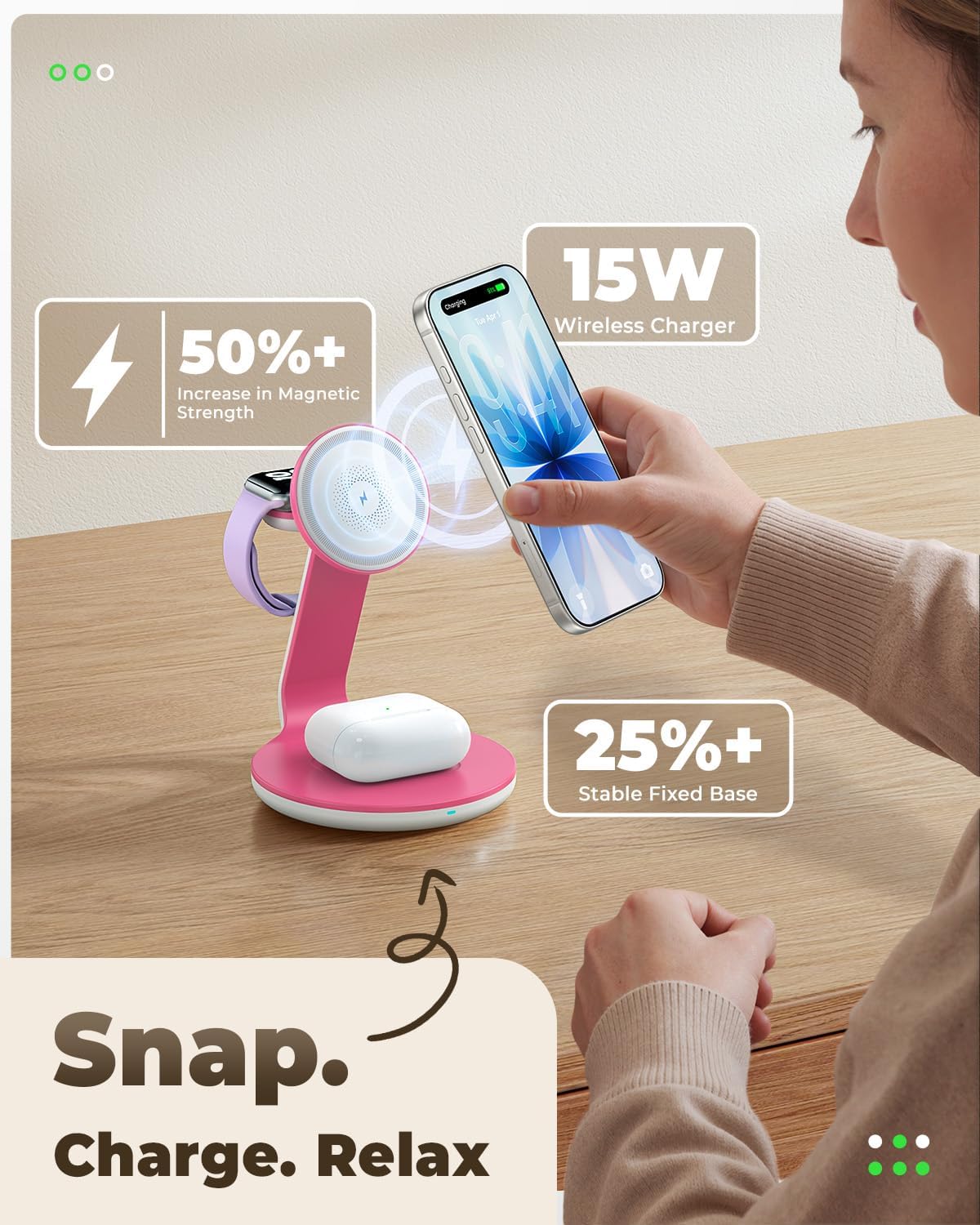 HERRBOLAI 3 in 1 Charging Station Compatible with Magsafe Charger