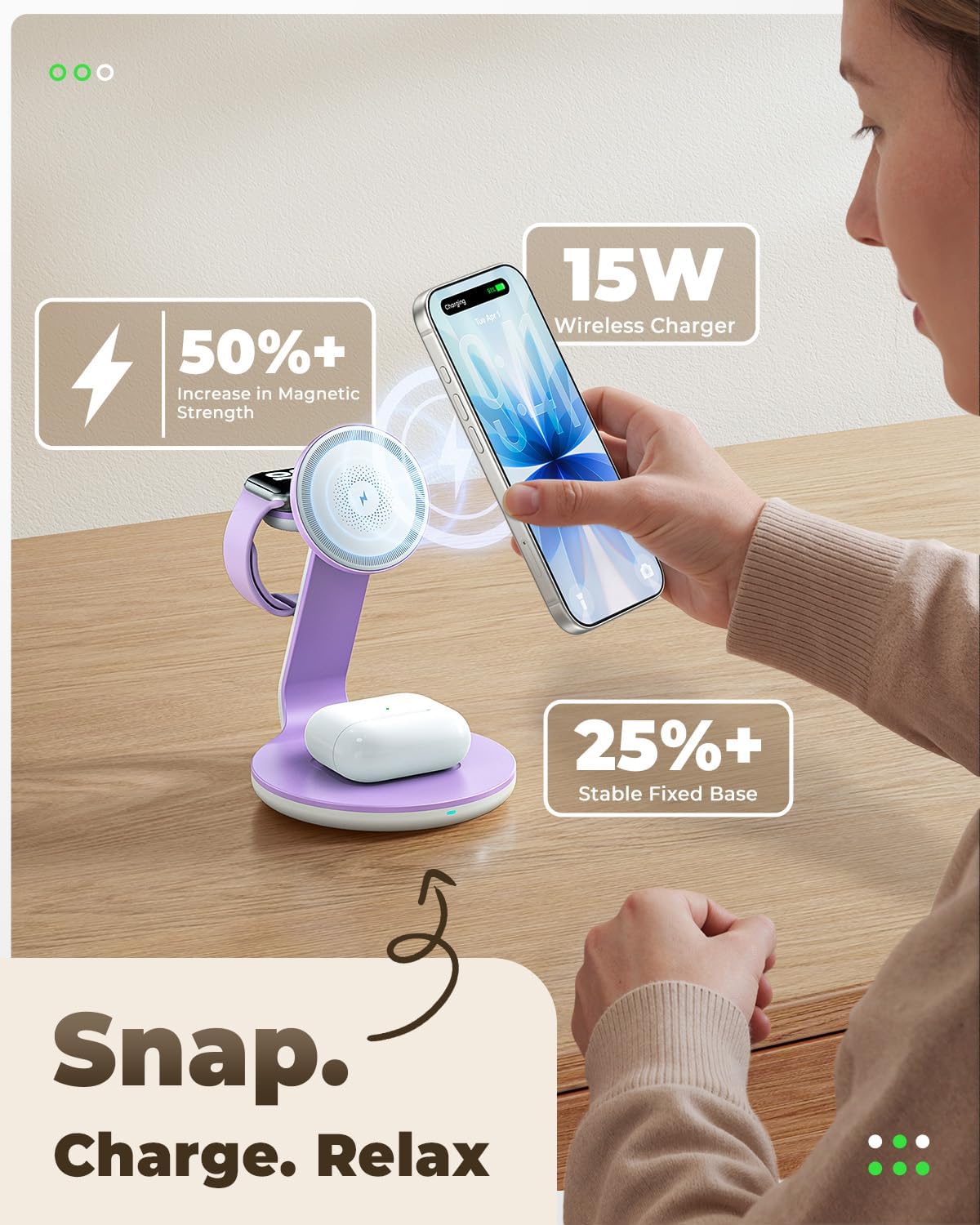 HERRBOLAI 3 in 1 Charging Station Compatible with Magsafe Charger