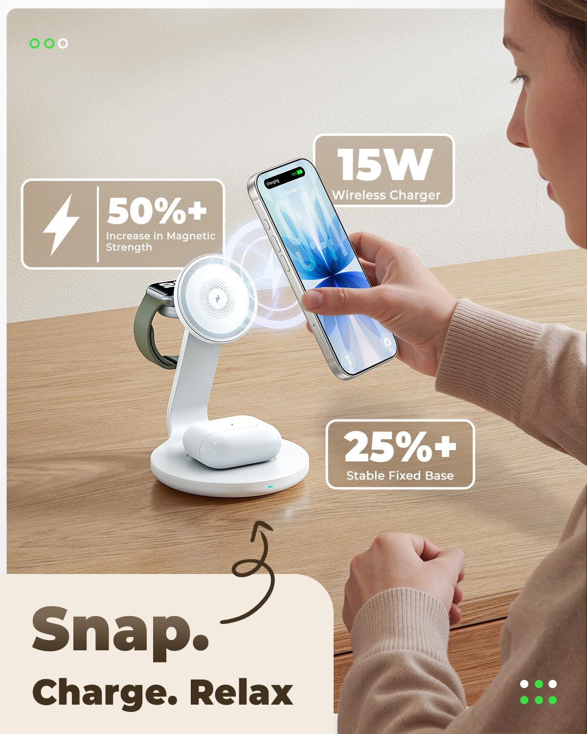 HERRBOLAI 3 in 1 Charging Station Compatible with Magsafe Charger