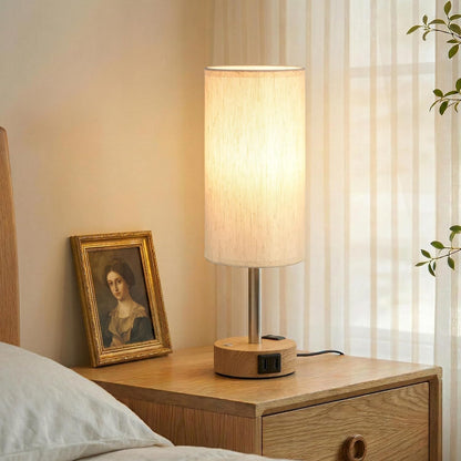 Touch Bedside Table Lamp for Bedroom, Stepless Dimmable, USB A+C, AC Outlet
