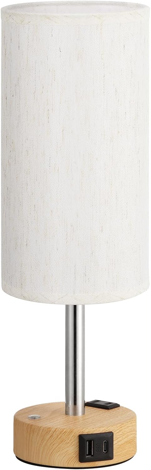 Touch Bedside Table Lamp for Bedroom, Stepless Dimmable, USB A+C, AC Outlet