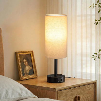 Touch Bedside Table Lamp for Bedroom, Stepless Dimmable, USB A+C, AC Outlet
