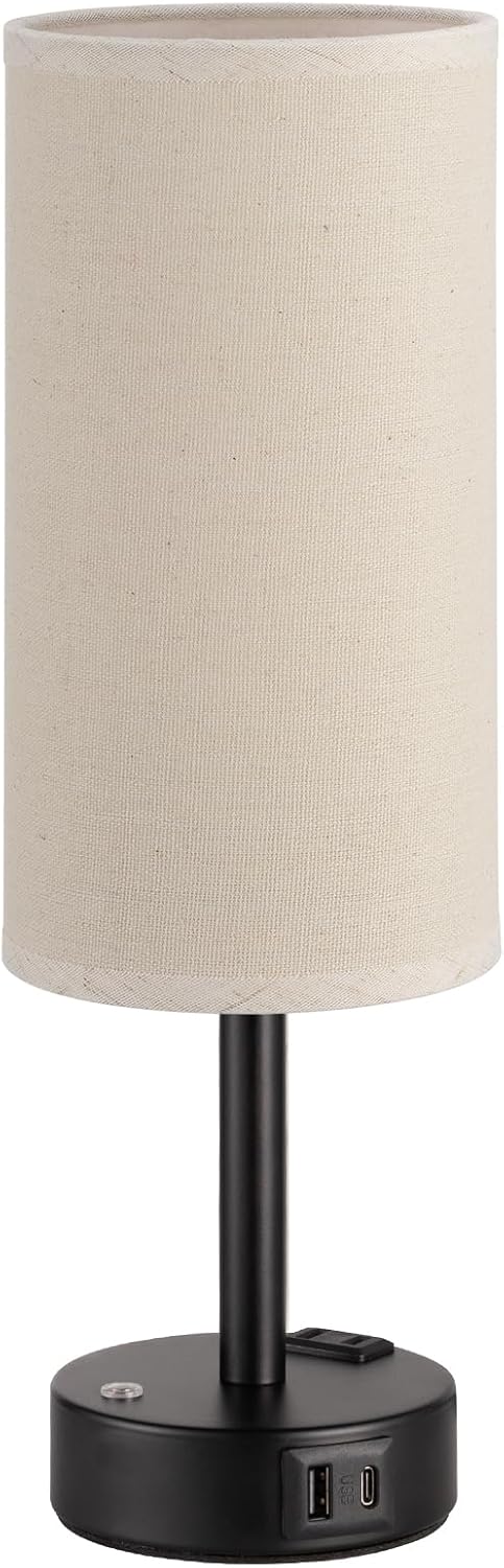 Touch Bedside Table Lamp for Bedroom, Stepless Dimmable, USB A+C, AC Outlet