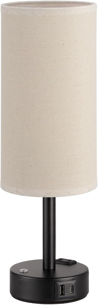 Touch Bedside Table Lamp for Bedroom, Stepless Dimmable, USB A+C, AC Outlet