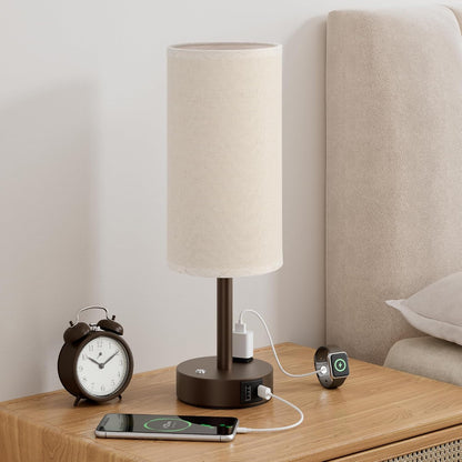 Touch Bedside Table Lamp for Bedroom, Stepless Dimmable, USB A+C, AC Outlet
