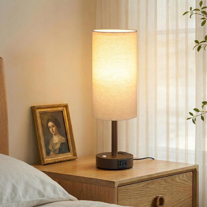 Touch Bedside Table Lamp for Bedroom, Stepless Dimmable, USB A+C, AC Outlet