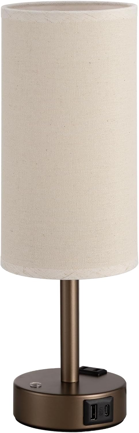 Touch Bedside Table Lamp for Bedroom, Stepless Dimmable, USB A+C, AC Outlet