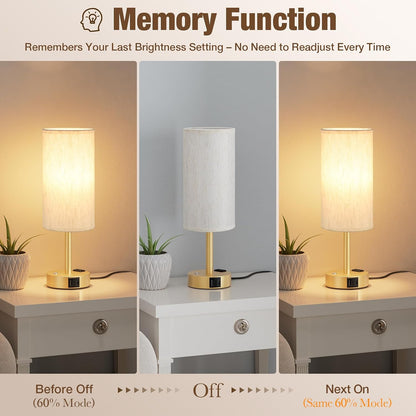 Touch Bedside Table Lamp for Bedroom, Stepless Dimmable, USB A+C, AC Outlet