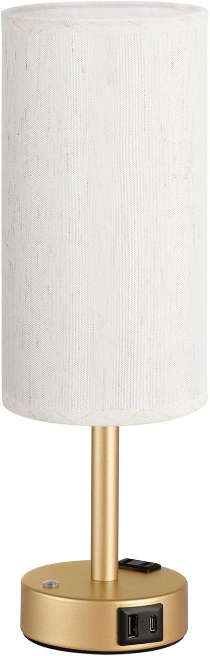 Touch Bedside Table Lamp for Bedroom, Stepless Dimmable, USB A+C, AC Outlet
