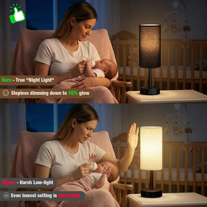 Touch Bedside Table Lamp for Bedroom, Stepless Dimmable, USB A+C, AC Outlet