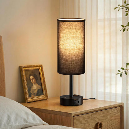 Touch Bedside Table Lamp for Bedroom, Stepless Dimmable, USB A+C, AC Outlet